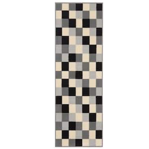 Ottohome Collection Non-Slip Rubberback Checkered Design 2x5 Indoor Runner Rug, 1 ft. 8 in. x 4 ft. 11 in., Grayscale