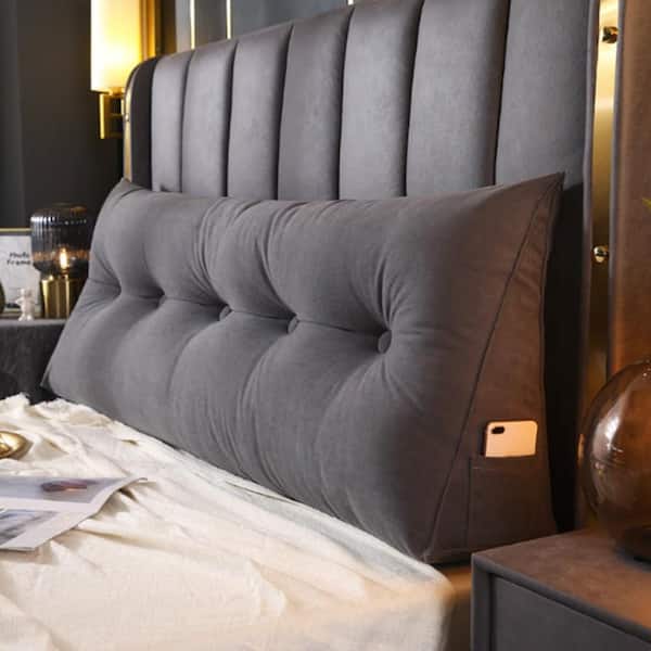 71 in. L x 20 in. W x 8 in. H Gray Plush Reading Pillow Bolster Wedge Backrest and Removable Cover