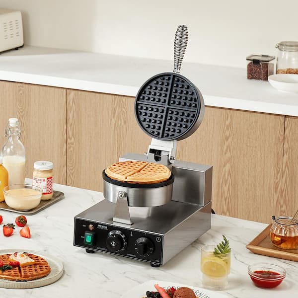 1100 W Commercial Round Waffle Maker Stainless Steel Nonstick Belgian Waffle Maker Temperature and Time Control