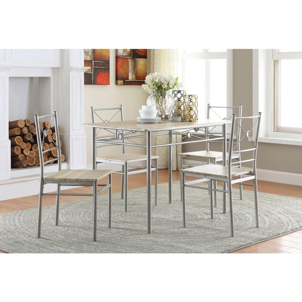 Transitional Silver and Brown 5-Piece Rectangular Dining Set
