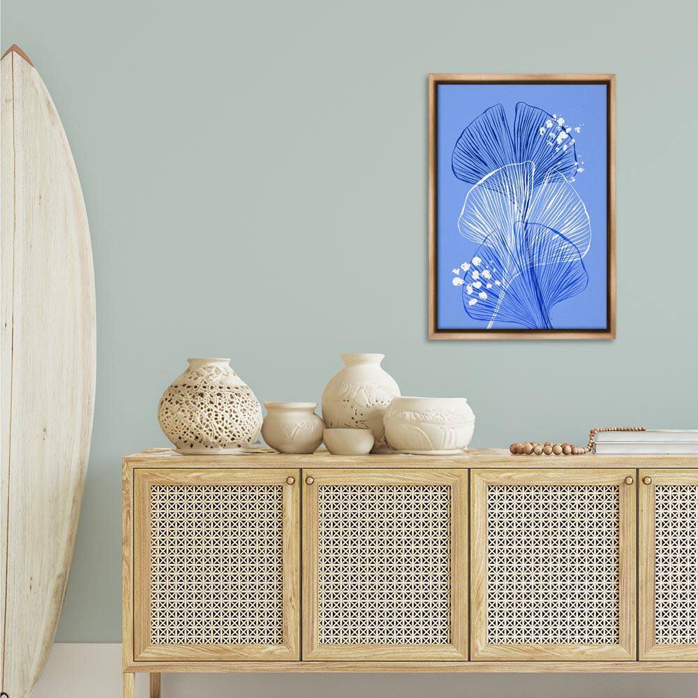 Layered Blue Gingkoes by Martina Pavlova Brown Floater Frame Nature Graphic Art Print 31 in. x 21 in. price history on PriceWatchPro