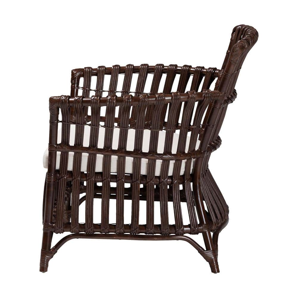 Brooklyn Bohemian Very Dark Brown Rattan Arm Chair with Cushion