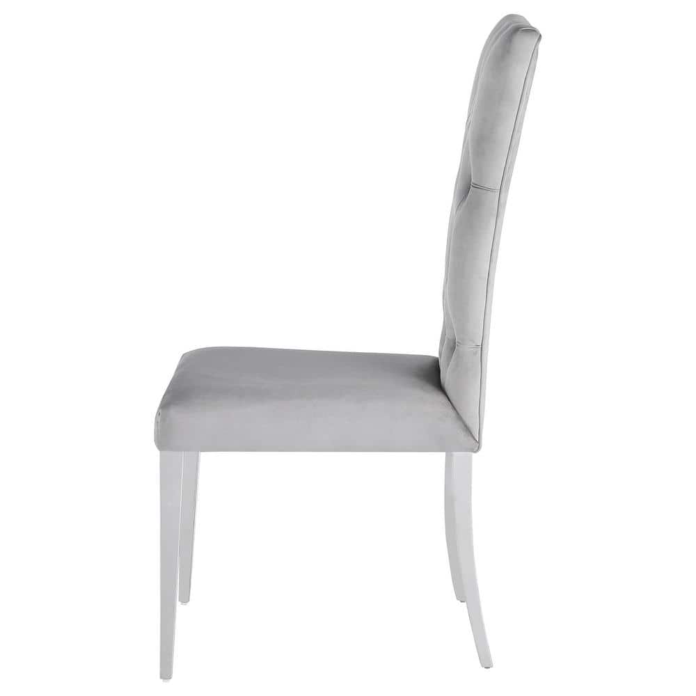 Elegant Grey Velvet Parsons Side Chair with Chrome Metal Legs