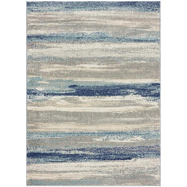 Unbranded Blue Polypropylene 8 ft. x 10 ft. Modern Abstract Indoor/Outdoor Area Rug