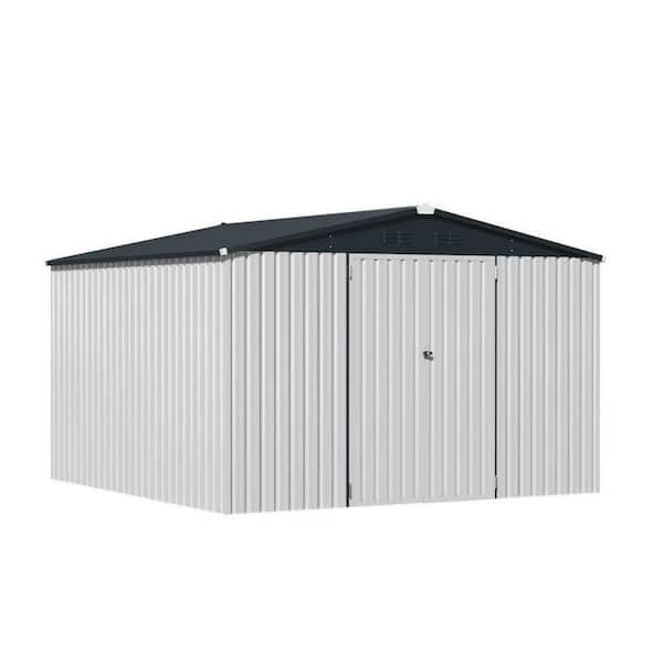 10 ft. W x 10 ft. D Metal Shed with Double Lockable Door in White (95 sq. ft. )