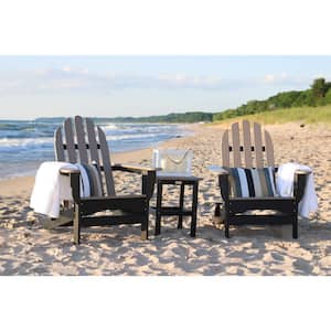 Icon Black and Weathered Wood Recycled Plastic Folding Adirondack Chair with Side Table (2-Pack)