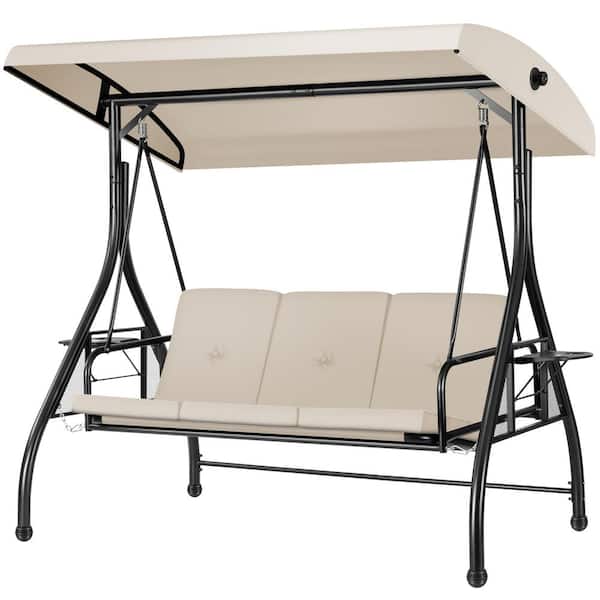 3-Person Steel Metal Outdoor Patio Swing with Canopy and Cushions