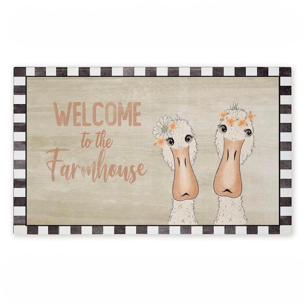 Welcome Farmhouse Ducks Black 18 in. x 30 in. Polyester Non-Slip Outdoor Door Mat
