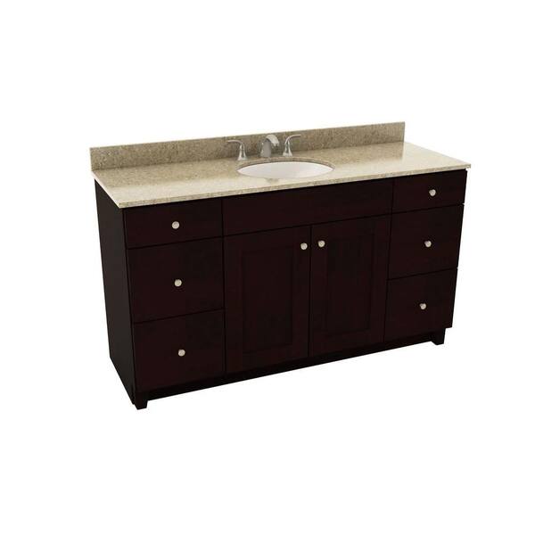 American Woodmark Reading 61 in. Vanity in Espresso with Silestone Quartz Vanity Top in Quasar and Oval White Sink