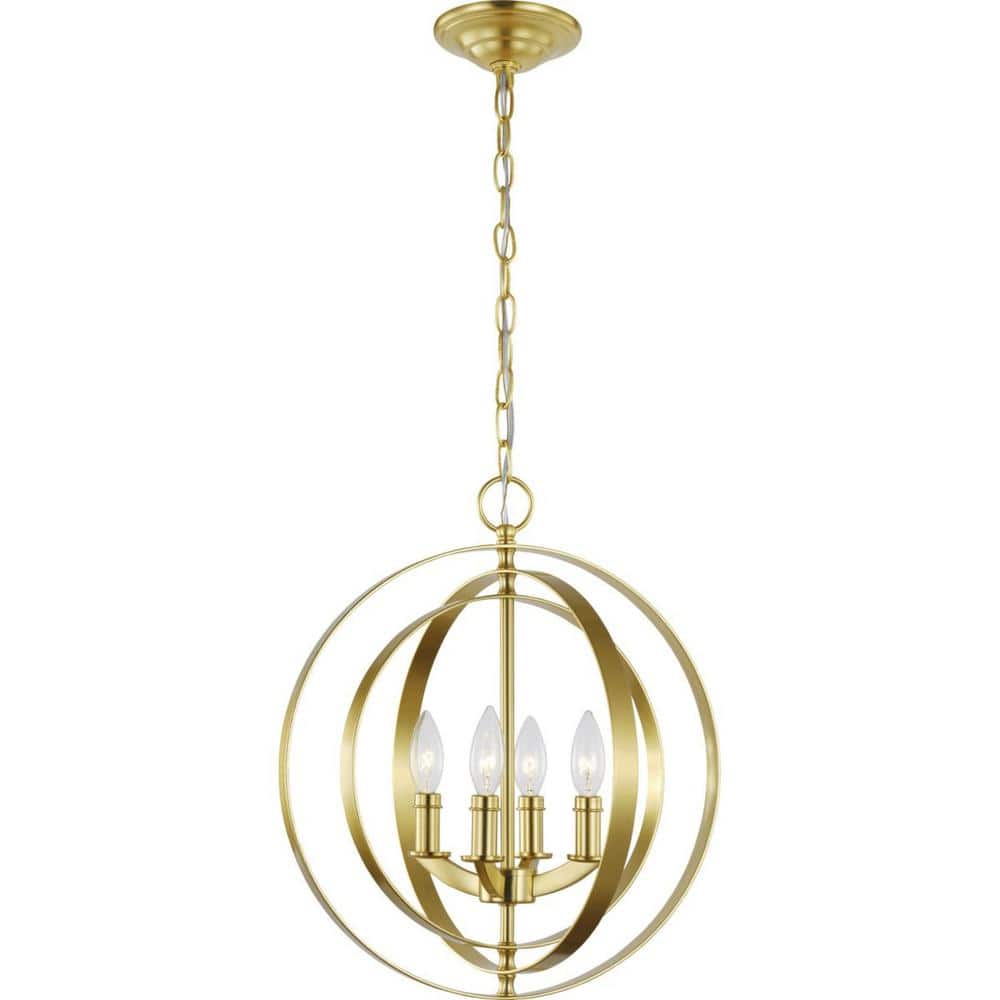 Equinox 16'' Satin Brass Globe Pendant Light with Crystal Accents