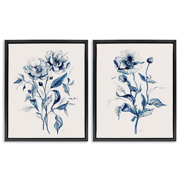 Stupell Industries Blue Sketched Flowers by Carol Robinson 2-Pieces Black Floater Frame Nature Graphic Art Print 21 in. x 17 in.