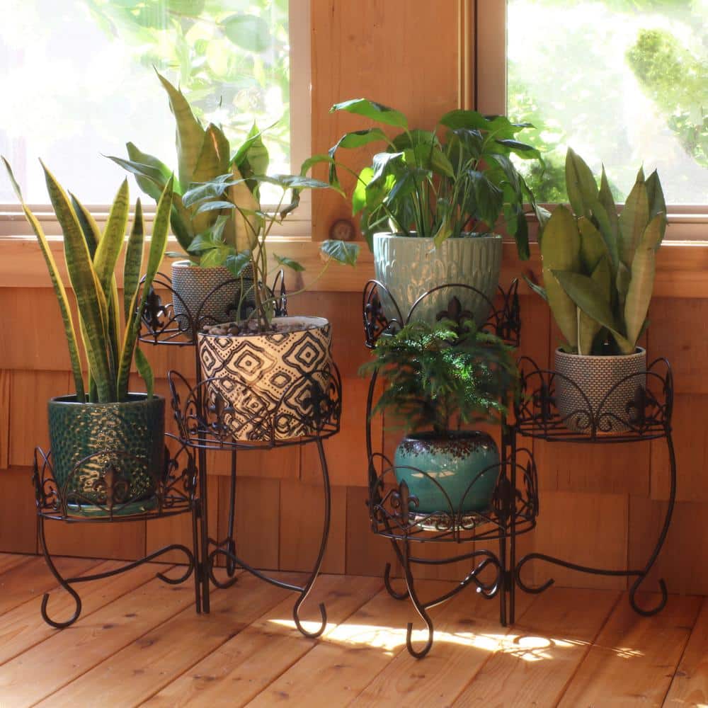Sunnydaze Black Iron 3-Tier French Lily Plant Stand Set