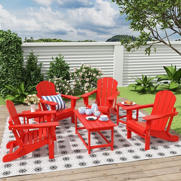 WESTIN OUTDOOR Crafton Red 7-Piece HDPE Plastic Adirondack Patio Conversation Set