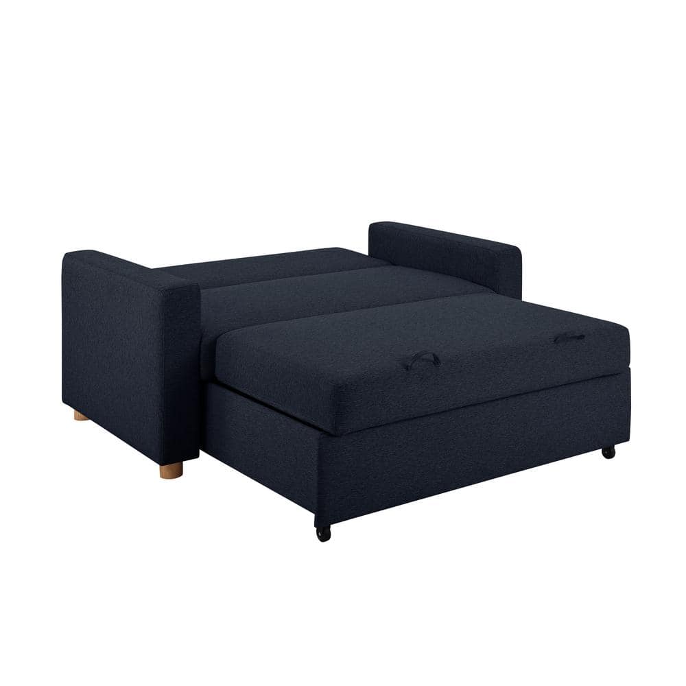 Navy Blue Fabric Full Size Convertible Sleeper Sofa