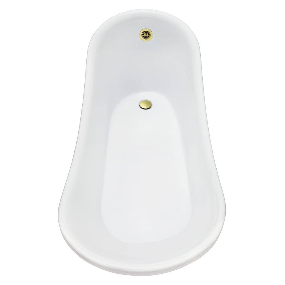 Fandi 64" White Acrylic Clawfoot Soaking Bathtub with Brass Feet