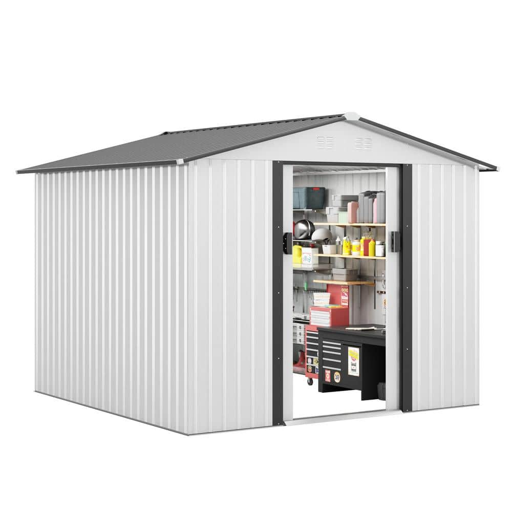 8.4 ft. W x 8.4 ft. D Outdoor Storage Metal Shed Garden Tool Steel Shed with Sliding Doors and Vents (70.56 sq. ft.) -  JAXPETY, HG61R1330-T01