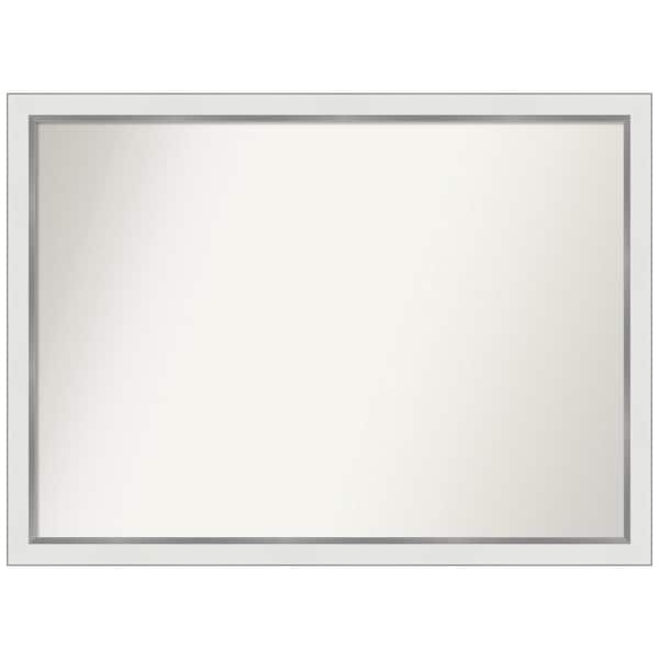 Amanti Art Medium Rectangle Satin White Silver Casual Mirror (30 in. H x 41 in. W)