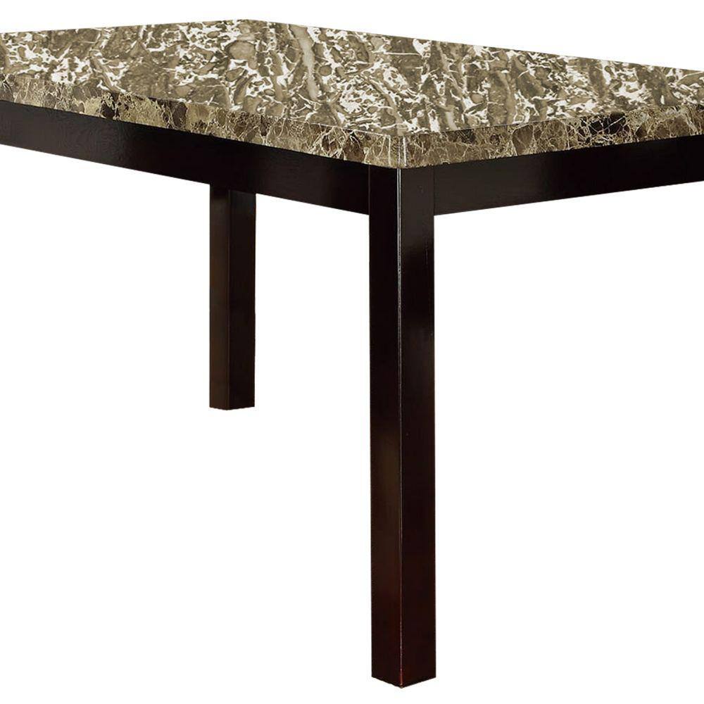 Brown Faux Marble and Pine Wood Rectangular Dining Table