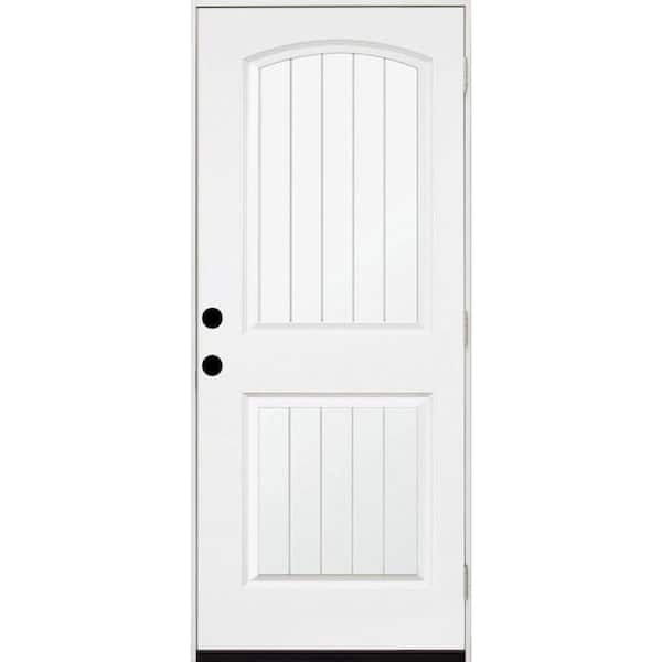 Steves & Sons 32 in. x 80 in. Element Series 2-Panel Plank White Prime Steel Prehung Front Door Left-Hand Outswing w 4-9/16 in. Frame