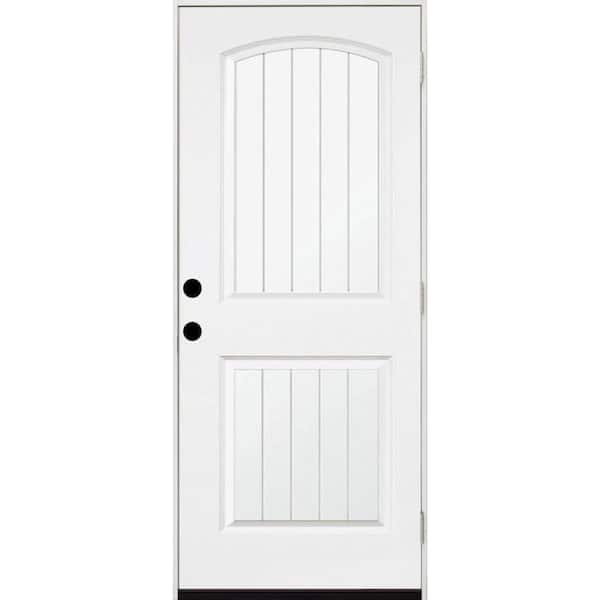 Steves & Sons 36 in. x 80 in. Element Series 2-Panel Plank Wht Primed Steel Prehung Front Door Left-Hand Outswing w/ 4-9/16 in. Frame