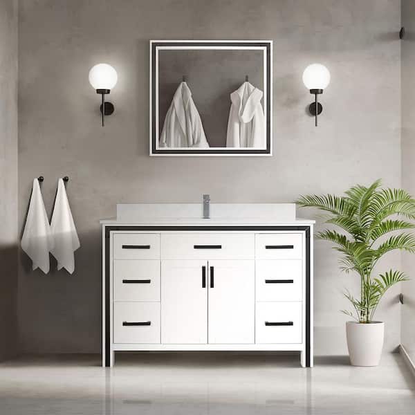 Lexora Ziva 48 in. W x 22 in. D White Single Bath Vanity without Top and 34 in Mirror
