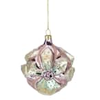 4.25 in. Green and Pink Flower Glass Christmas Ornament