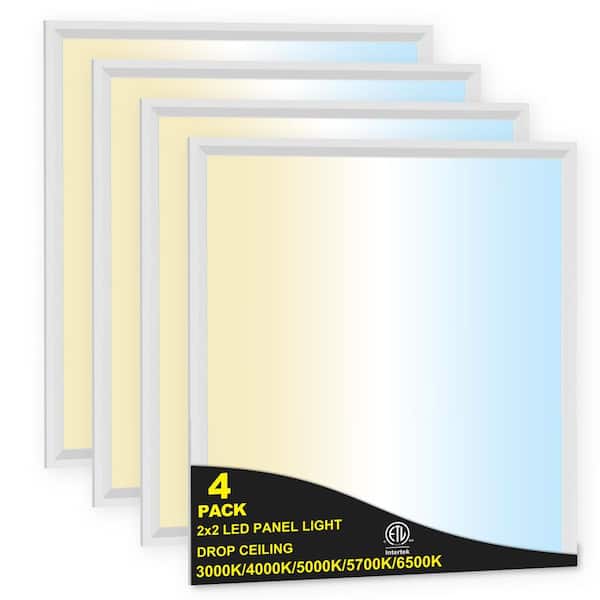 2 ft. x 2 ft. 5500 Lumens Integrated LED Panel Light, Drop Ceiling Recessed Light 0-10V Dimmable Selectable 5CCT 4-Pack