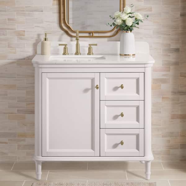 Cliveden 36 in. Single Sink Freestanding Cameo White Bath Vanity with Volakas Engineered Stone Top (Assembled)