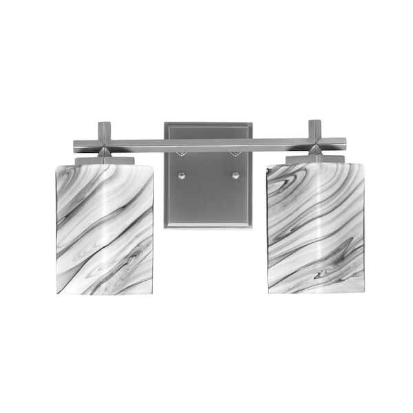Unbranded Bridgewater 14 in. 2 Light Vanity Light Graphite with 3.5 in. Square Onyx Swirl Glass Shades, No Bulbs Included