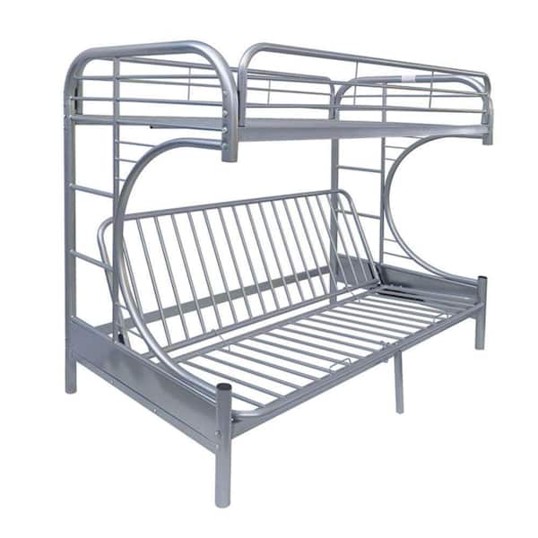 Benjara Eclipse Silver Twin Xl Over Queen Futon Metal Bunk Bed with
