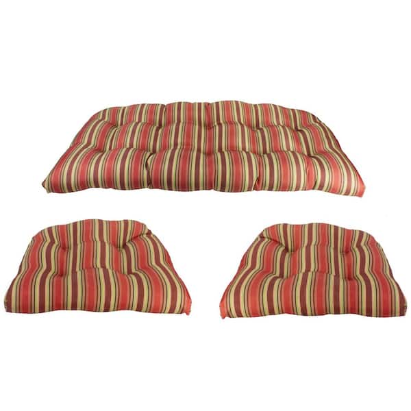 Northlight 3-Piece Red and Green Stripe Wicker Furniture Cushion Set