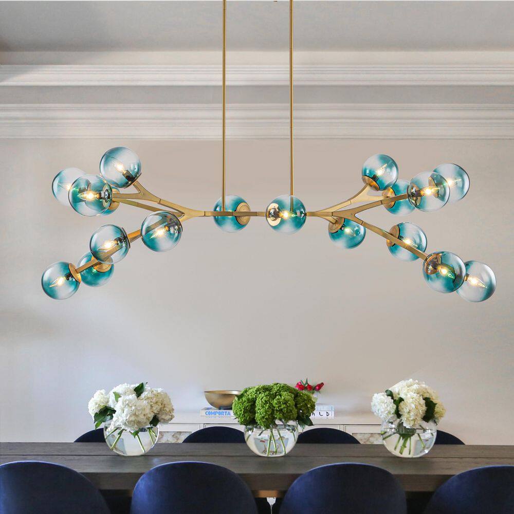 Lucie 68.11 in. 18-Light Modern Gold Kitchen Island Pendant Cluster Chandelier with Gradient Blue Glass Shades price history on PriceWatchPro