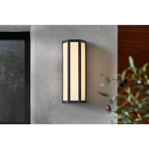 Porterdale 12 in. Sand Black Hardwired LED Outdoor Wall Lantern Sconce with Integrated LED