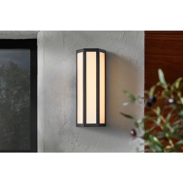 Porterdale 12 in. Sand Black Hardwired LED Outdoor Wall Lantern Sconce with Integrated LED