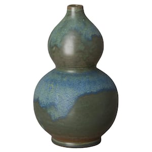 14 in. Verdigris Ceramic Double Gourd Vase