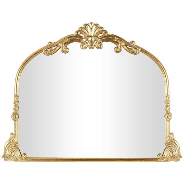 34 in. x 44 in. Ornate Arched Baroque Arched Frameless Gold Wall Mirror