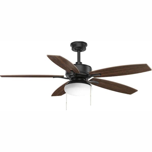 Progress Lighting Billows 52 in. Indoor Forged Black Traditional Ceiling Fan with 3000K Light Bulbs Included with Remote for Living Room