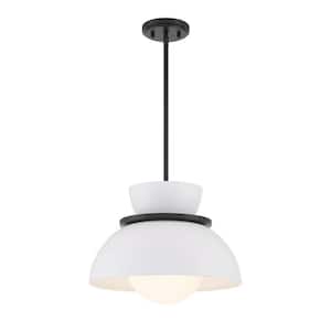 Meridian 15 in. W x 9.50 in. H 1-Light Matte Black Standard Pendant Light with Metal Shade