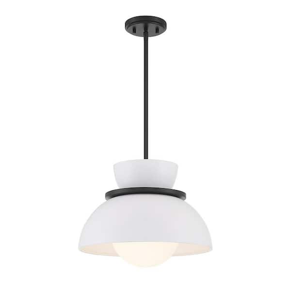 Savoy House Meridian 15 in. W x 9.50 in. H 1-Light Matte Black Standard Pendant Light with Metal Shade