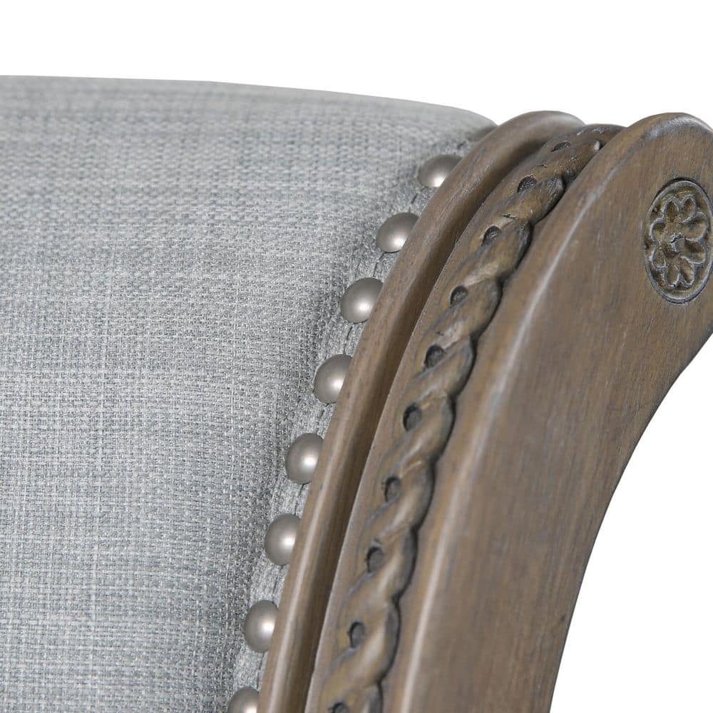 Weathered Gray Wood Swivel Counter-Height Barstool with Linen Upholstery