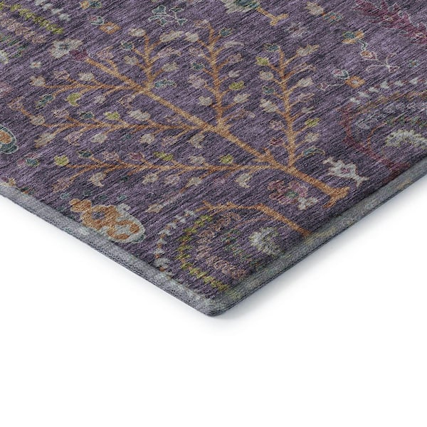 Mayfield Premium Machine Washable Abstract AMF1152 Eggplant 2 ft. 3 in. x 7 ft. 6 in. Runner Rug
