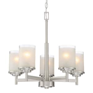 Windsor 60-Watt 5-Light Brushed Nickel Modern Chandelier with Frosted Shade, No Bulb Included