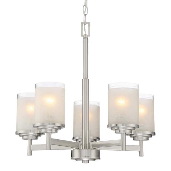 Kira Home Windsor 60-Watt 5-Light Brushed Nickel Modern Chandelier with Frosted Shade, No Bulb Included