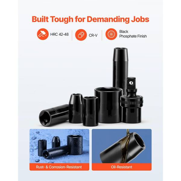 1/2 in. Drive Impact Socket Set, 39-Piece, 6-Point Deep and Shallow Sockets, Metric 9-30 mm, Cr-V Steel, Dual Markings