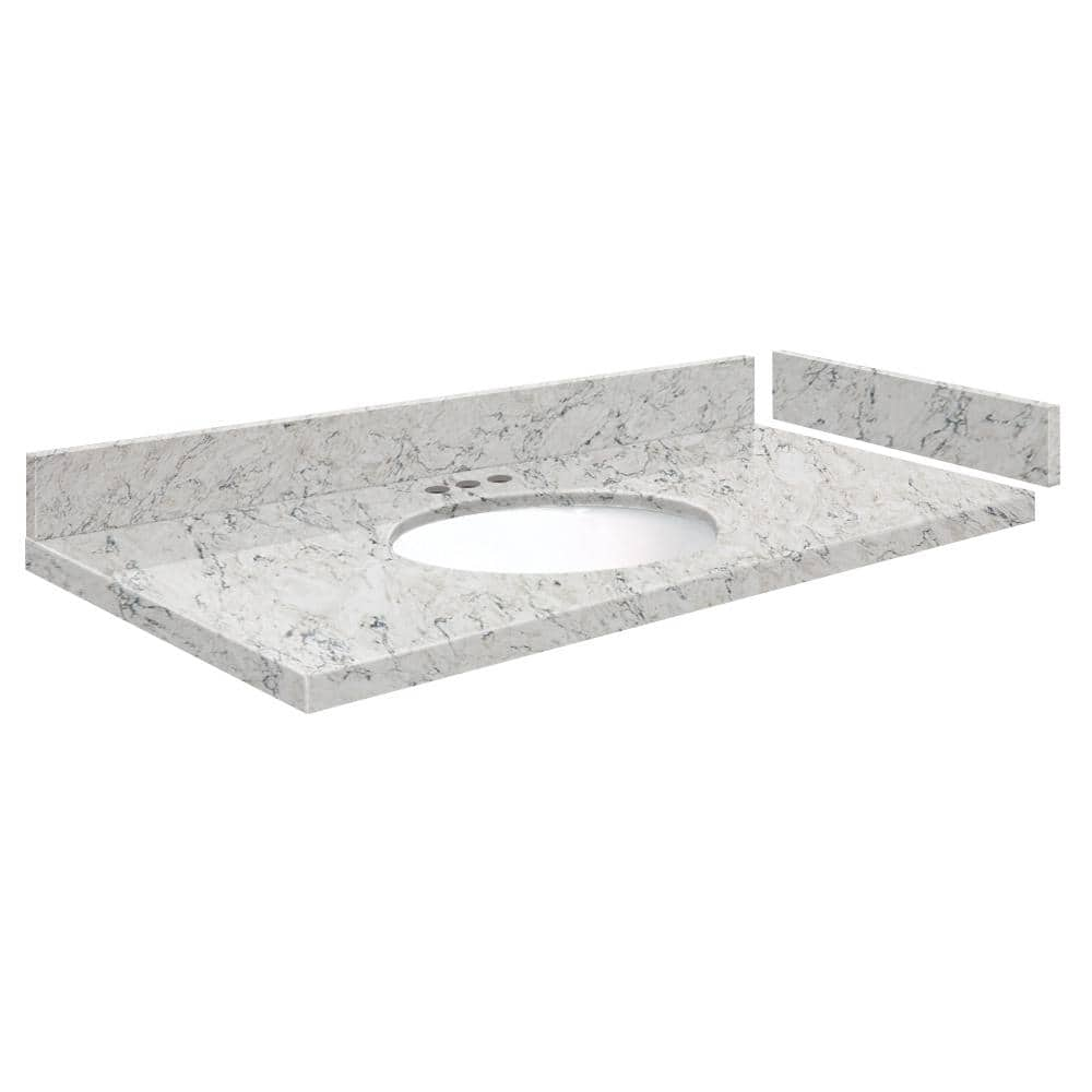 Silestone 37.25 in. W. x 22.25 in. D Qt. White Round Single Sink Vanity Top in Pietra -  Transolid, 608197331176