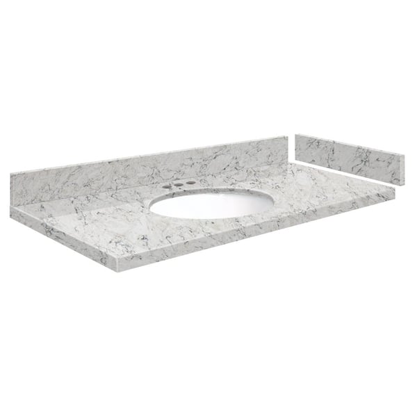 Transolid Silestone 37 in. W. x 22.25 in. D Qt. White Round Single Sink Vanity Top in Pietra