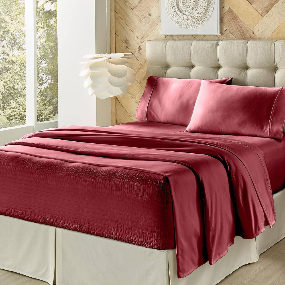 Royal Fit Burgundy Polyester Queen Sheet Set