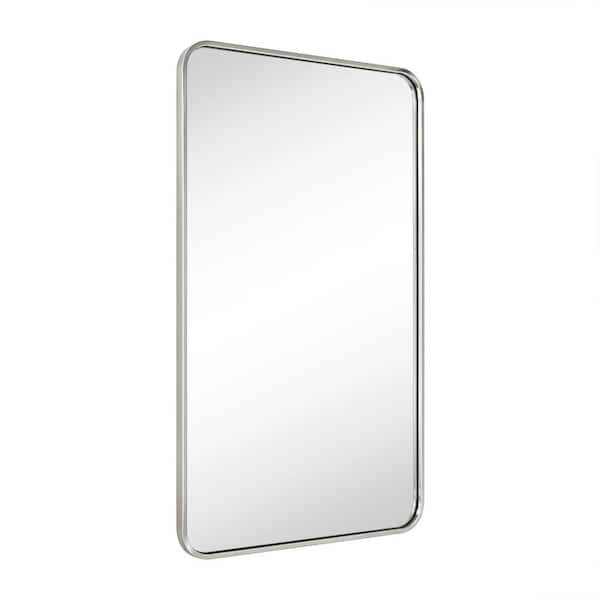 24 in. W x 40 in. H Rounded Rectangle Stainless Steel Anti-Rust Tube Metal Frame Bathroom Wall Mirror in Brushed Nickel