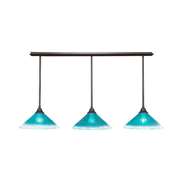 Unbranded Livingston 100-Watt 3 Light Dark Granite Linear Pendant Light with 16 in. Teal Crystal Glass Shades No Bulbs Included