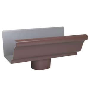 5 in. Brown Aluminum K-Style Gutter End with 2 in. x 3 in. Drop Outlet